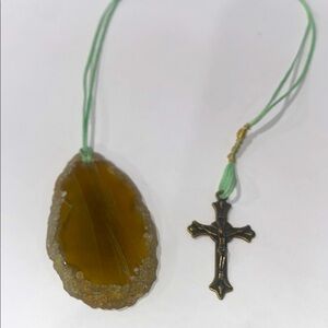 Yellow Agate Pendant with Cross Charm bookmark